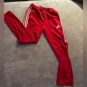 Adidas Men’s Red Track Pants with White Stripes